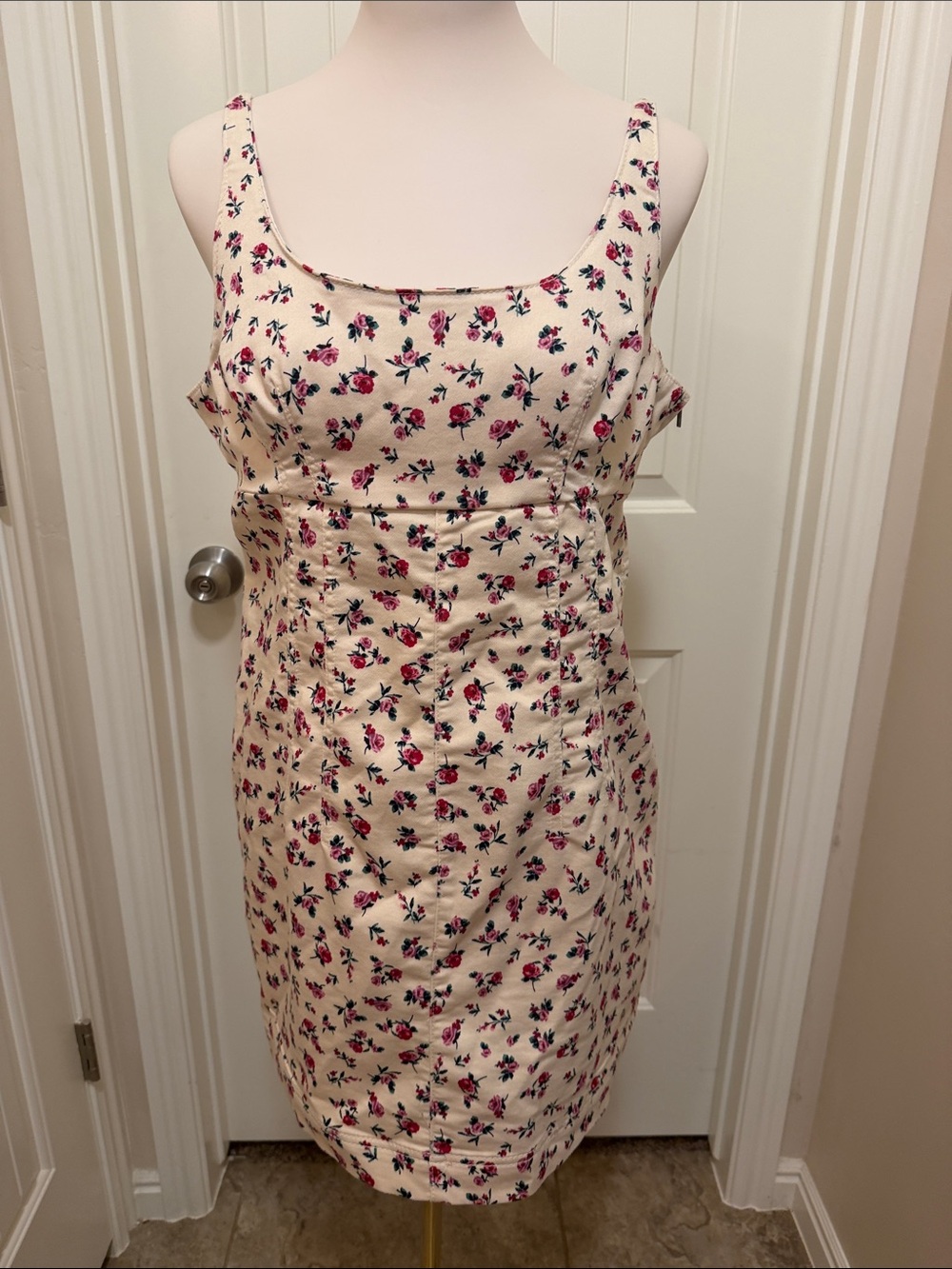 No Boundaries Cream Mini Dress with Red Floral Print